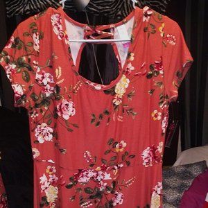 No Boundaries Red/Orange Floral Dress XL (15-17)